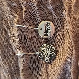 Be Happy Earrings, Sterling Silver Round Bumblebee Charm